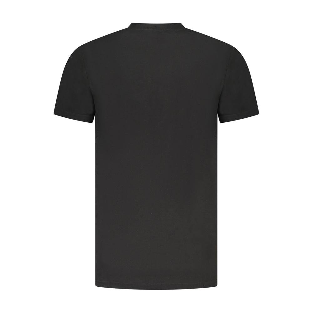 Back view of Cavalli Class Black Cotton Men T-Shirt with bold style and luxury logo, crafted for comfort.