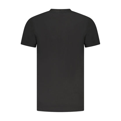 Back view of Cavalli Class Black Cotton Men T-Shirt with bold style and luxury logo, crafted for comfort.