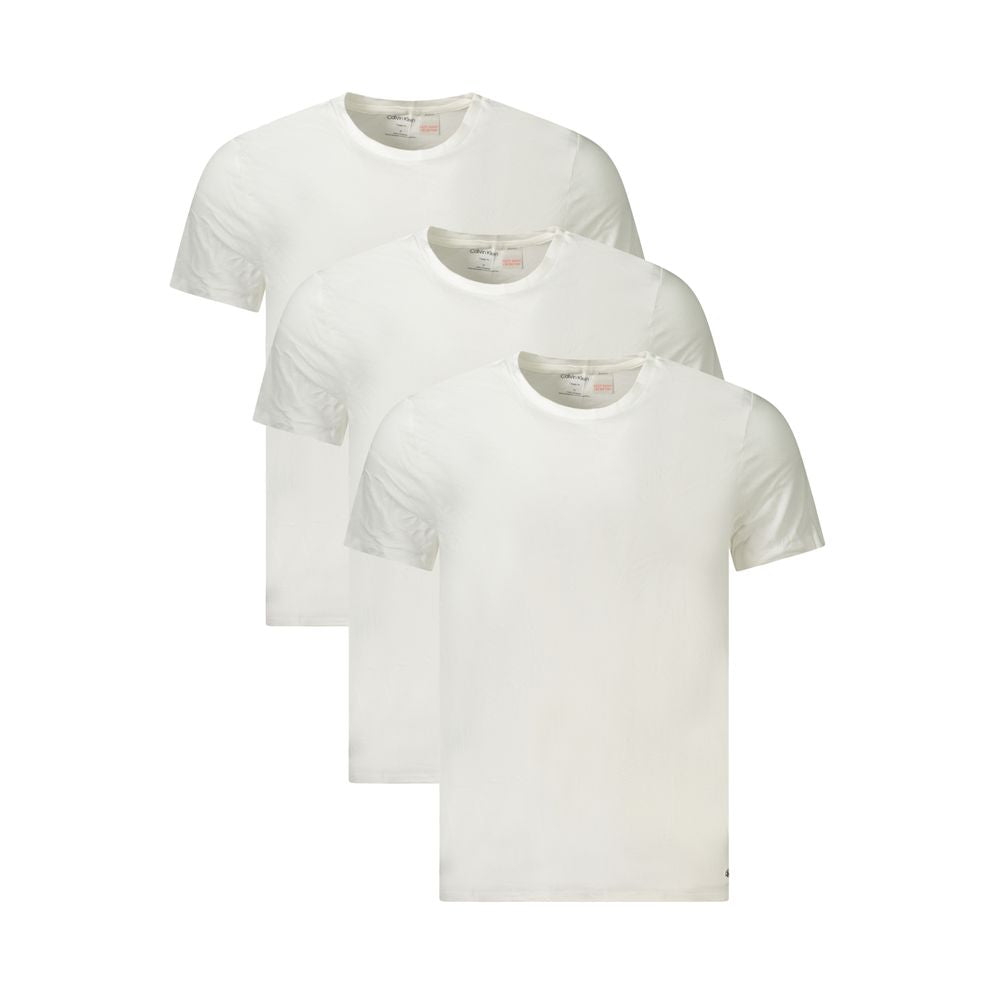 Calvin Klein White Cotton Men T-Shirt tri-pack with crew neck and logo embroidery, perfect for casual or layered wear.