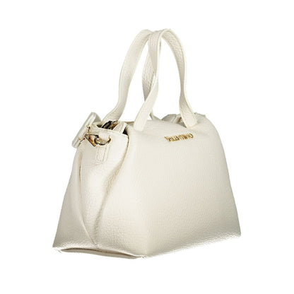 Mario Valentino White Polyethylene Handbag with 2 handles, removable strap, zip closure, and logo, made from recycled materials.
