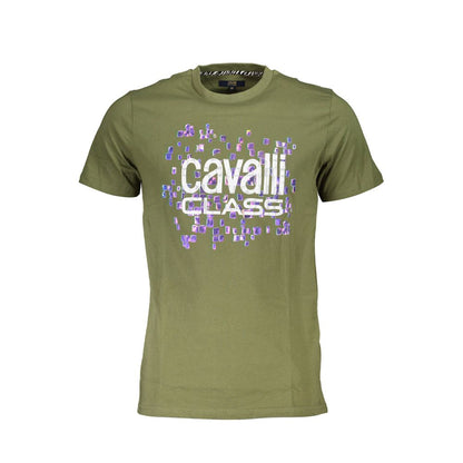 Cavalli Class Green Cotton Men T-Shirt with bold logo and print