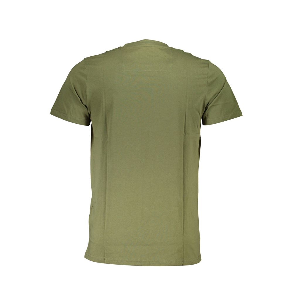 Back view of Cavalli Class Green Cotton Men T-Shirt showcasing sleek design and premium fabric.