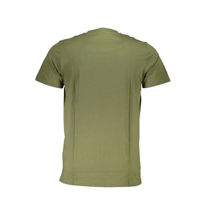 Back view of Cavalli Class Green Cotton Men T-Shirt showcasing sleek design and premium fabric.