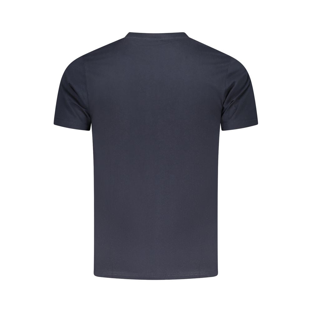Back view of Cavalli Class Blue Cotton Men T-Shirt showcasing crew neck and short sleeves, luxury casual wear.