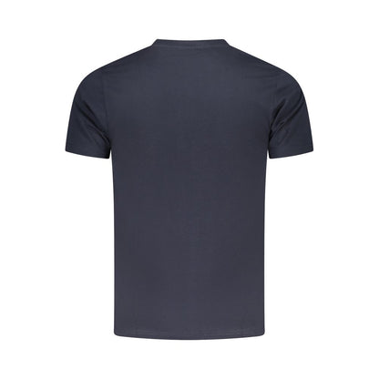 Back view of Cavalli Class Blue Cotton Men T-Shirt showcasing crew neck and short sleeves, luxury casual wear.