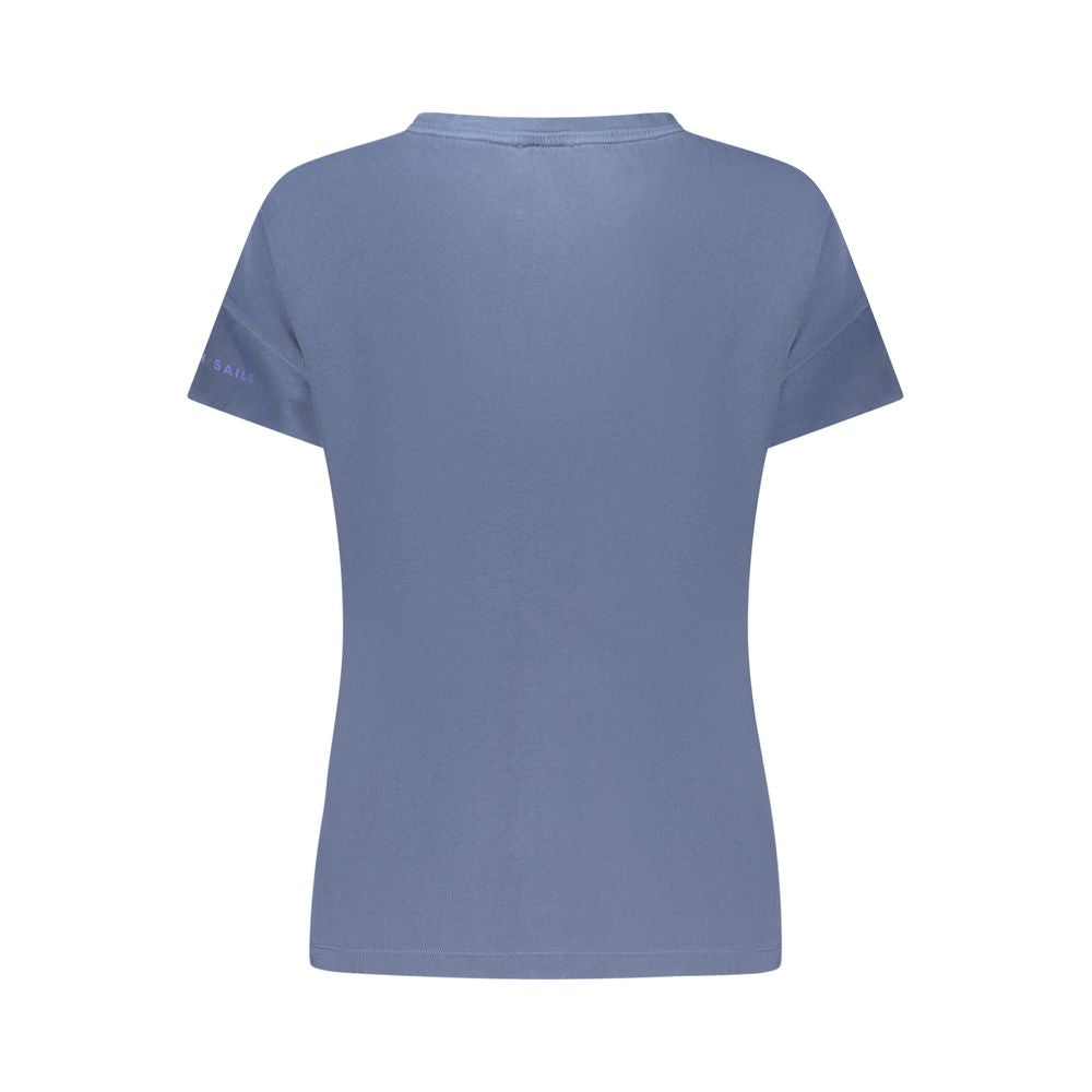 Back view of North Sails Blue Cotton Women T-Shirt with short sleeves and wide neck, perfect for modern trendsetters.