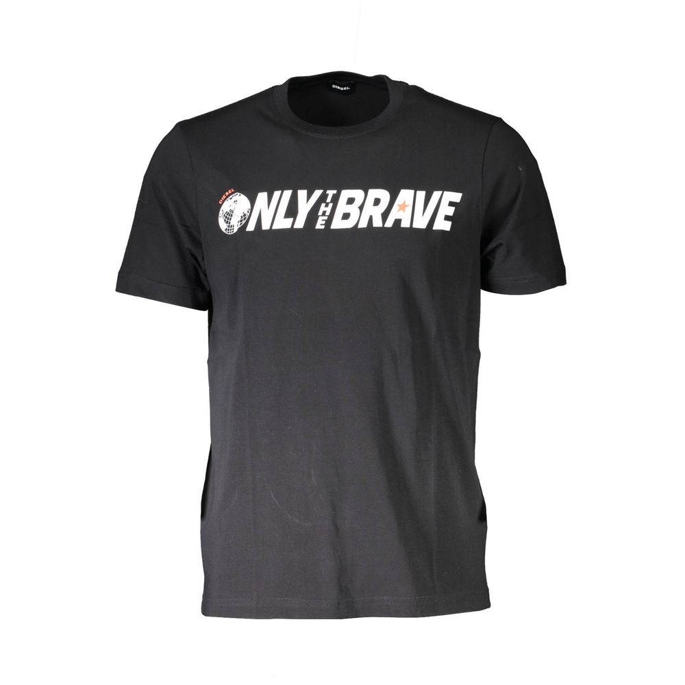Diesel Black Cotton Men T-Shirt with bold logo text 'Only the Brave' on front