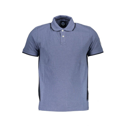 North Sails Blue Cotton Men Polo Shirt with contrasting details and logo application, perfect for casual and sporty occasions.