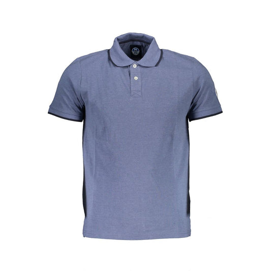 North Sails Blue Cotton Men Polo Shirt with contrasting details and logo application, perfect for casual and sporty occasions.