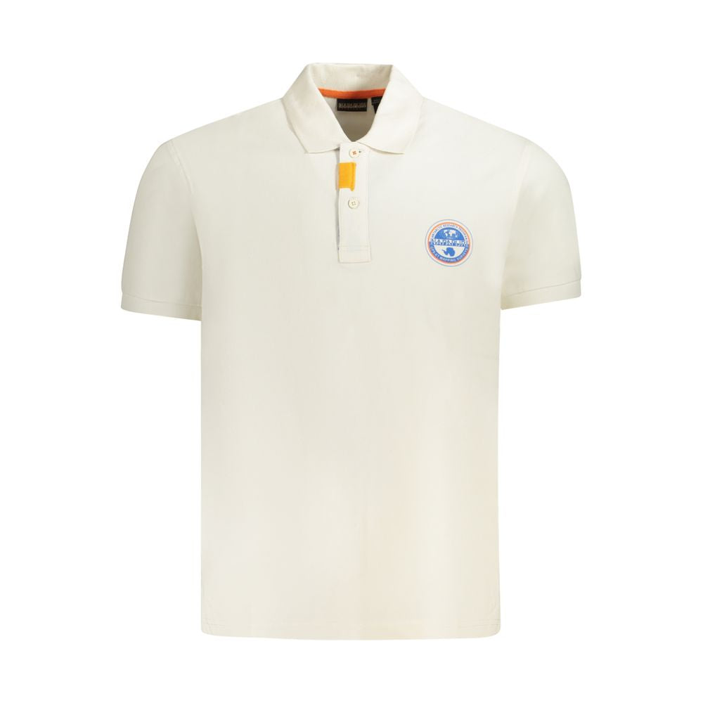 Napapijri White Cotton Men Polo Shirt with logo, showcasing contemporary and chic style