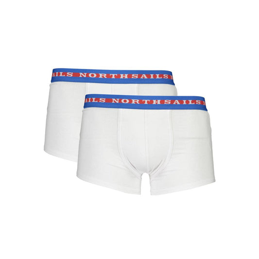 North Sails White Cotton Men Boxer with bi-color waistband, two-pack set for comfort and style