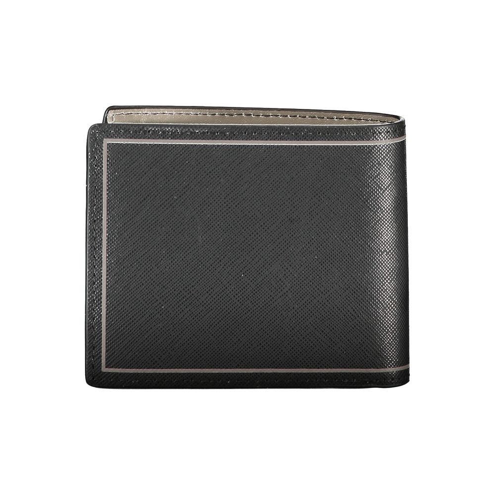 Tommy Hilfiger Black Leather Wallet with two compartments, card spaces, coin purse, contrast details, and logo design.