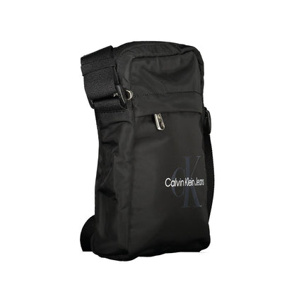 Calvin Klein Black Polyester Men Shoulder Bag with adjustable strap and external pocket, made from 95% recycled material.