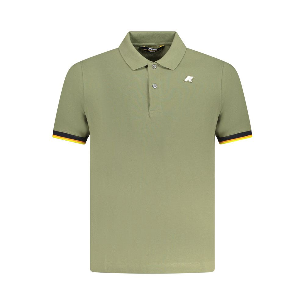 K-WAY Green Cotton Polo Shirt with short sleeves, 2 buttons, contrasting details, application, and logo visible.