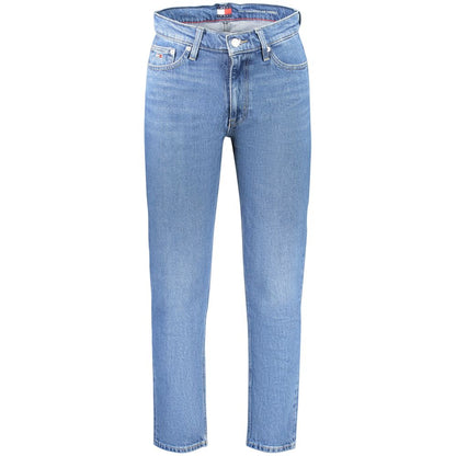 Tommy Hilfiger Blue Cotton Men Jeans, regular tapered fit, classic 5-pocket with embroidery, sustainable style.