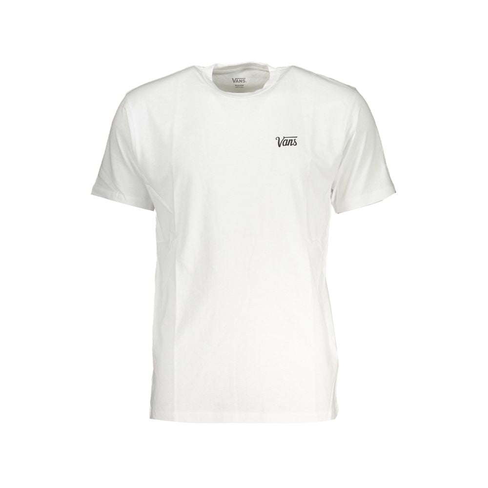 Vans White Cotton Men T-Shirt with bold print and iconic logo, showcasing skateboard-chic style in pure cotton for comfort and sophistication.