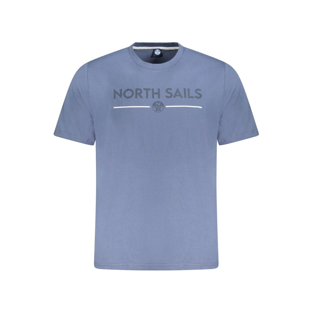 North Sails Blue Cotton Men T-Shirt with logo and print, perfect for casual wear.