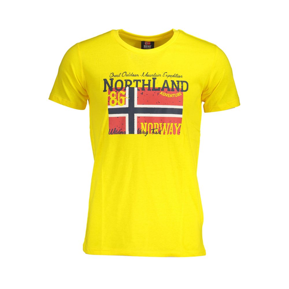 Norway 1963 Yellow Cotton Men T-Shirt with Scandinavian design and logo print on front.