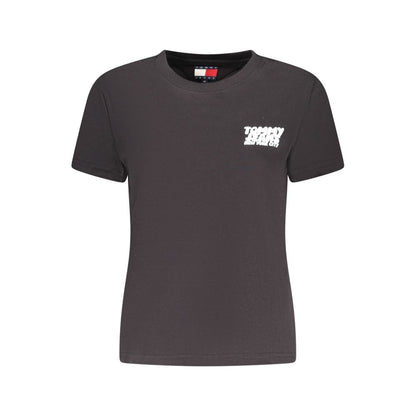 Tommy Hilfiger Black Cotton Women T-Shirt with logo embroidery, short sleeves, and sophisticated design.