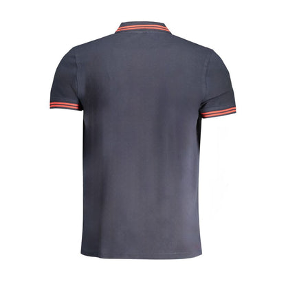 Cavalli Class Blue Cotton Polo Shirt with short sleeves, 3 buttons, contrast details, and embroidery logo on back view.