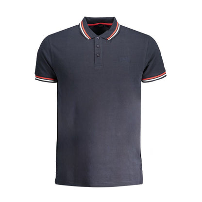 Cavalli Class Blue Cotton Polo Shirt with short sleeves, 3 buttons, contrast details, and logo embroidery.