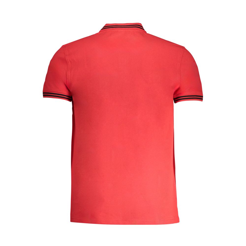 Cavalli Class Red Cotton Polo Shirt back view with short sleeves, contrast details, and embroidered logo