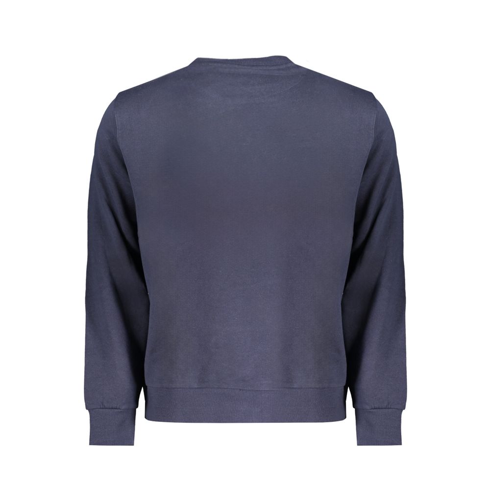 Back view of North Sails Blue Cotton Men Sweater, showcasing brushed cotton fabric and crew neck design.