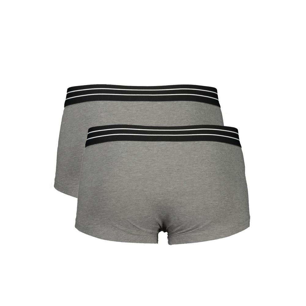 Alt Tag: Cavalli Class Brown Cotton Men Boxer with elastic waistband, premium cotton blend, and sleek gray design for comfort and style.