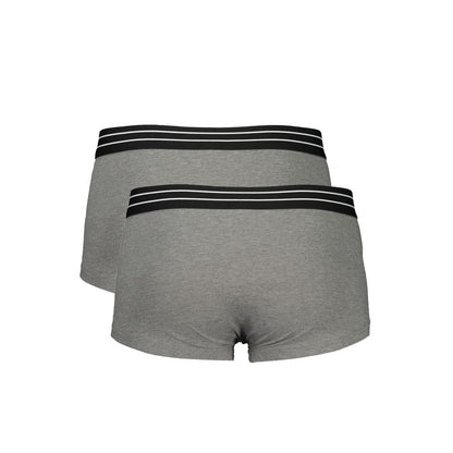 Alt Tag: Cavalli Class Brown Cotton Men Boxer with elastic waistband, premium cotton blend, and sleek gray design for comfort and style.