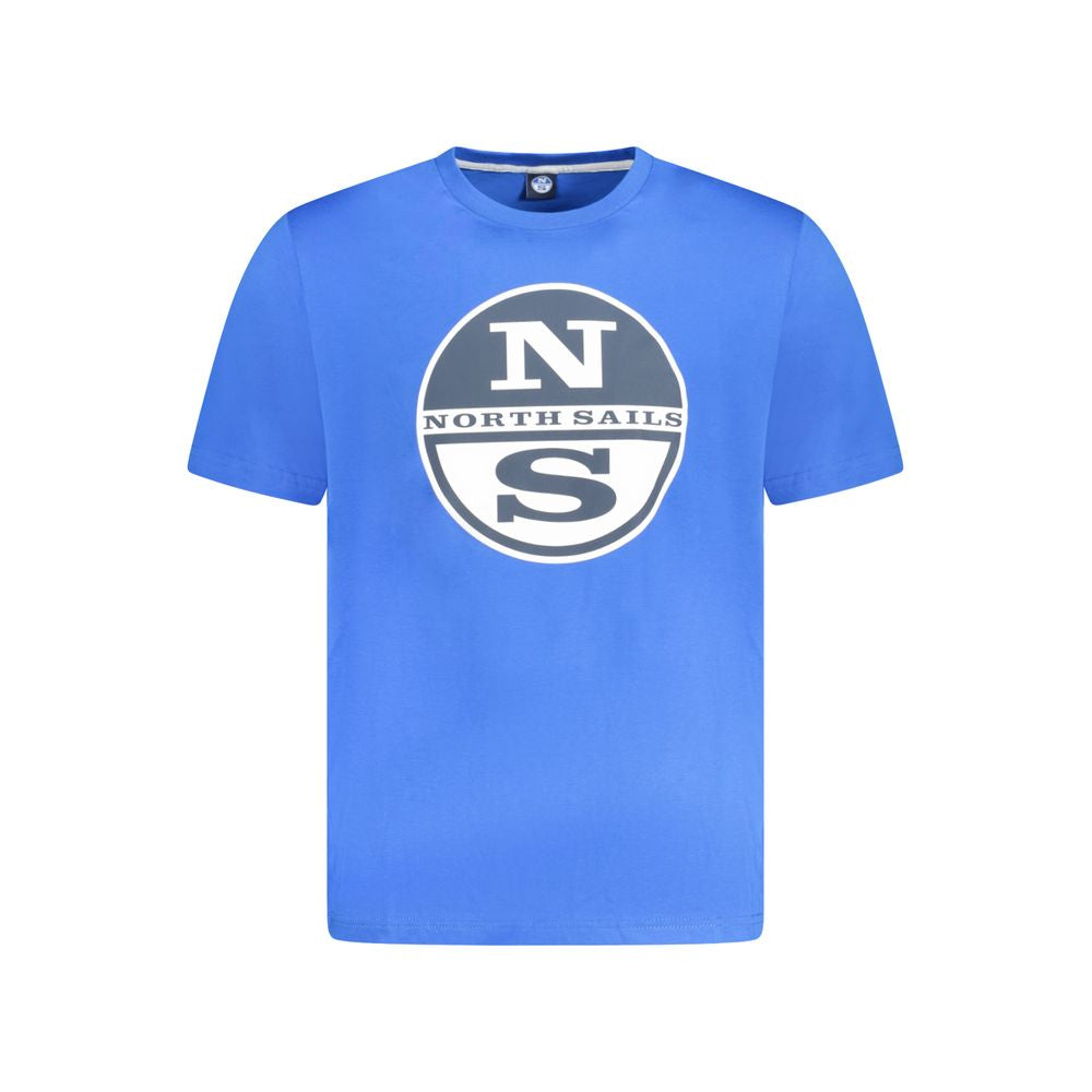 North Sails Blue Cotton Men T-Shirt with logo, short sleeve, perfect for summer style.