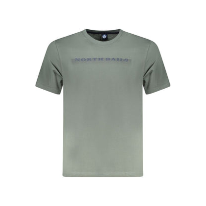 North Sails Green Cotton Men T-Shirt with crew neck and striking logo, short sleeves, perfect for casual wear.