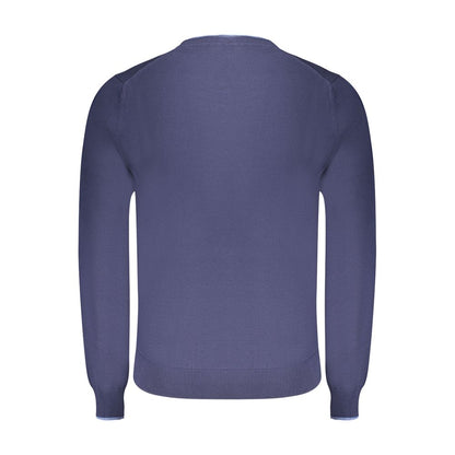 Back view of North Sails Blue Cotton Men Sweater with long sleeves and crew neck