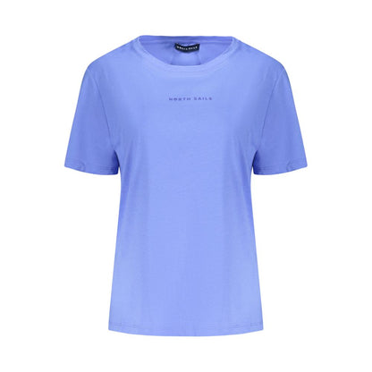 North Sails Blue Cotton Women T-Shirt with embossed logo and wide neck, perfect for a trendy nautical look. Soft, breathable fabric for comfort.