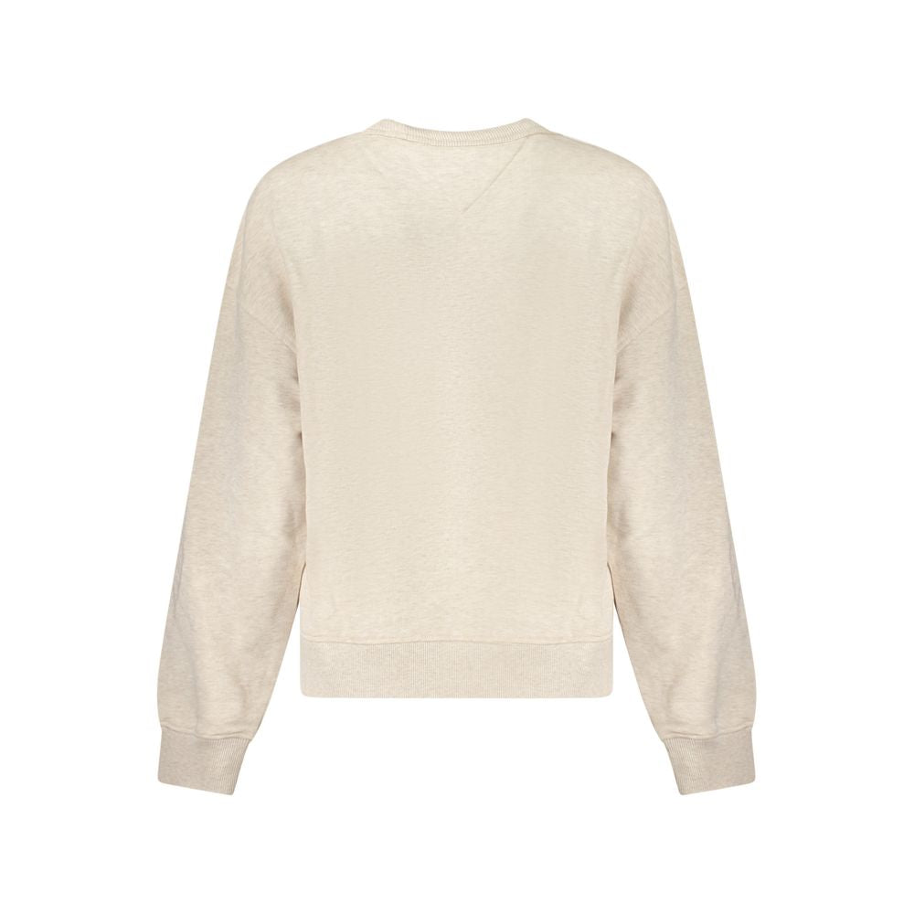 Back view of Tommy Hilfiger Beige Cotton Women Sweater, long sleeve crew neck with iconic embroidery, showcasing premium quality fabric.