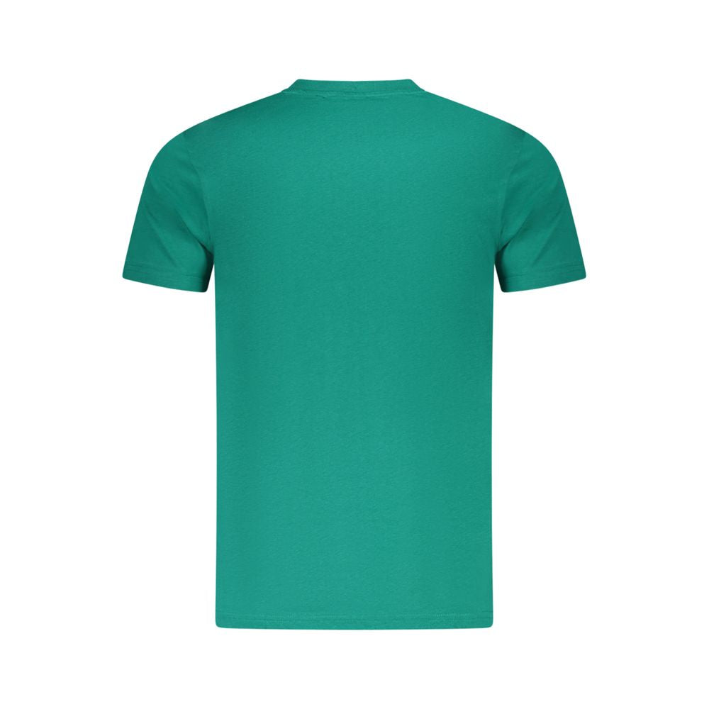Back view of Cavalli Class Green Cotton Men T-Shirt showcasing vibrant color and classic style.