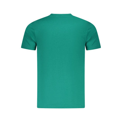 Back view of Cavalli Class Green Cotton Men T-Shirt showcasing vibrant color and classic style.