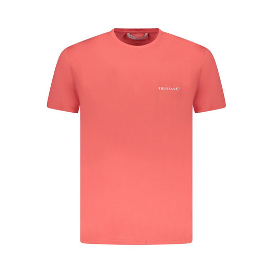 Trussardi Pink Cotton Men T-Shirt with crew neck and logo design.