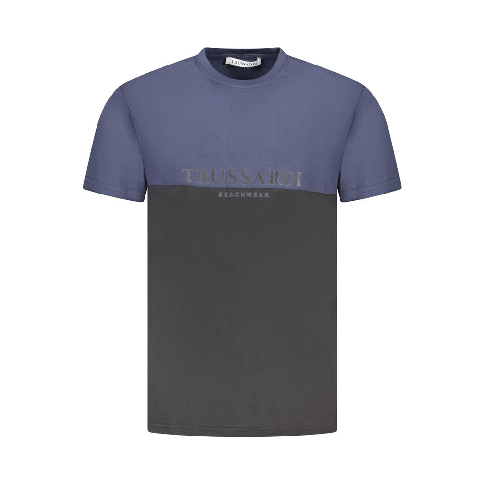 Trussardi Blue Cotton Men T-Shirt with two-tone design and logo print