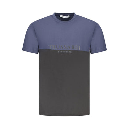 Trussardi Blue Cotton Men T-Shirt with two-tone design and logo print