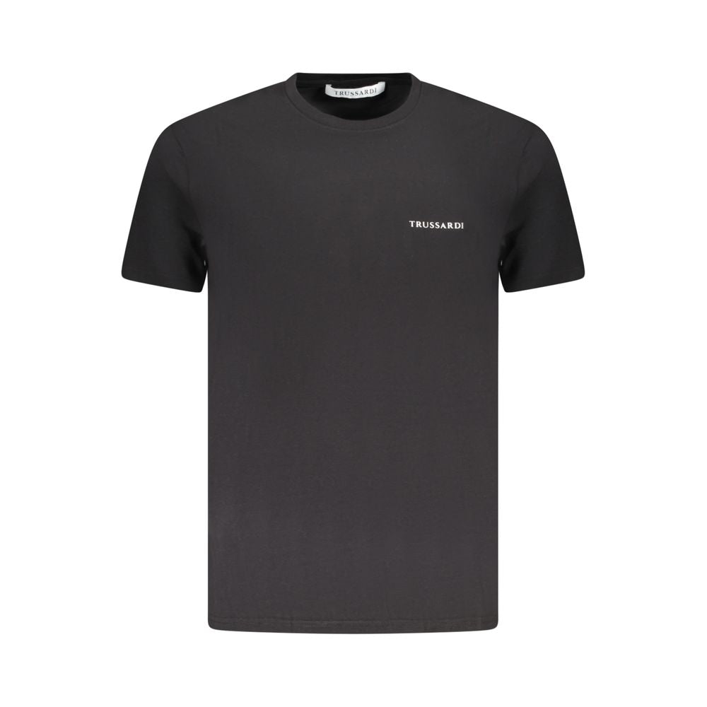 Trussardi Black Cotton Men T-Shirt with iconic brush print and logo on short sleeves, crew neck design for modern classic style.