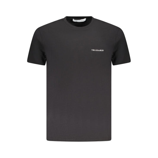 Trussardi Black Cotton Men T-Shirt with iconic brush print and logo on short sleeves, crew neck design for modern classic style.