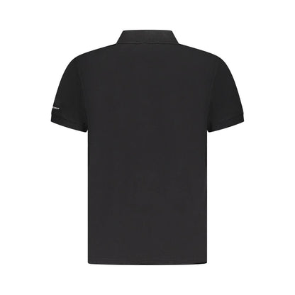 Back view of Trussardi Black Cotton Men Polo Shirt featuring short sleeves and classic design