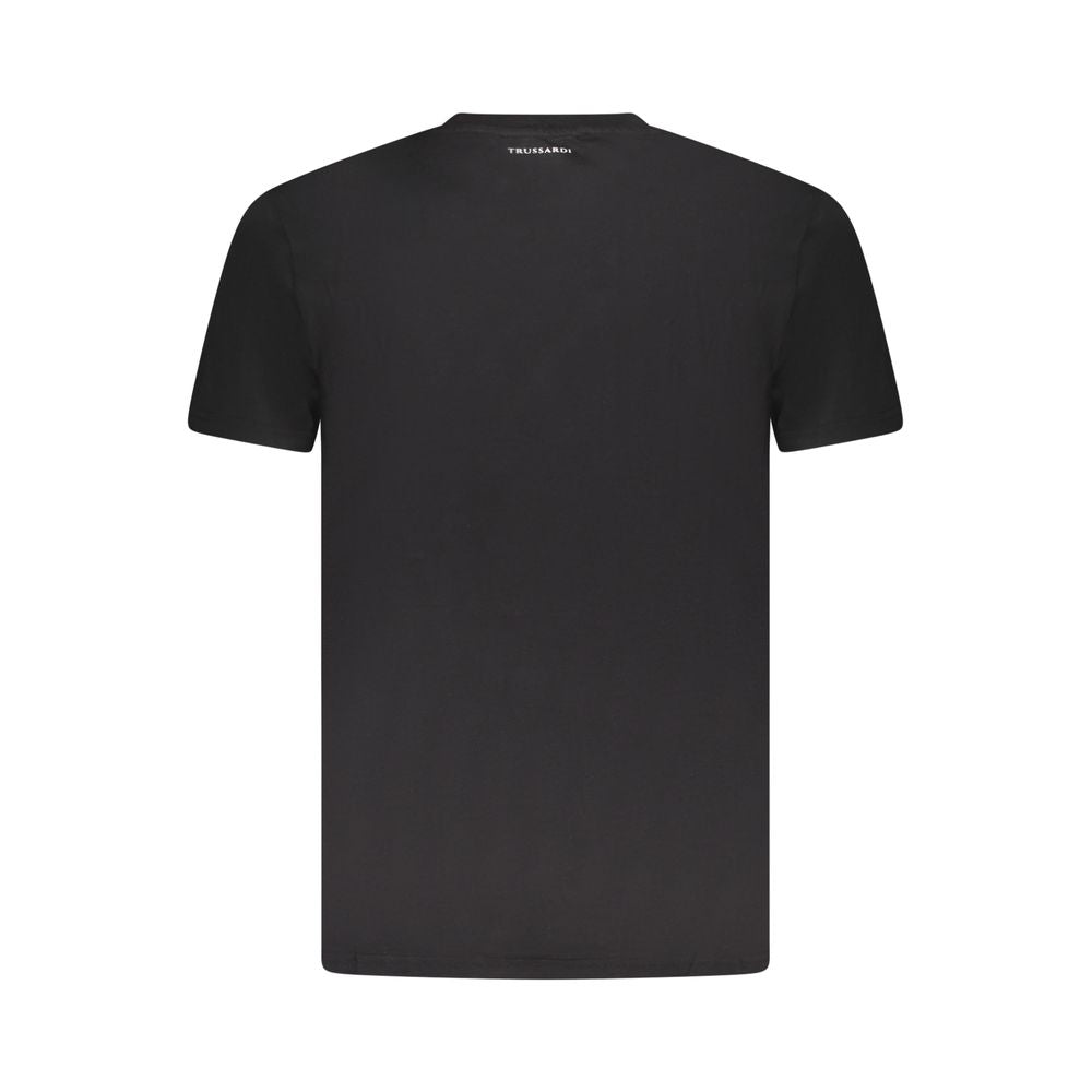 Trussardi Black Cotton Men T-Shirt featuring a sleek back view with logo detail, perfect for elegant urban fashion.