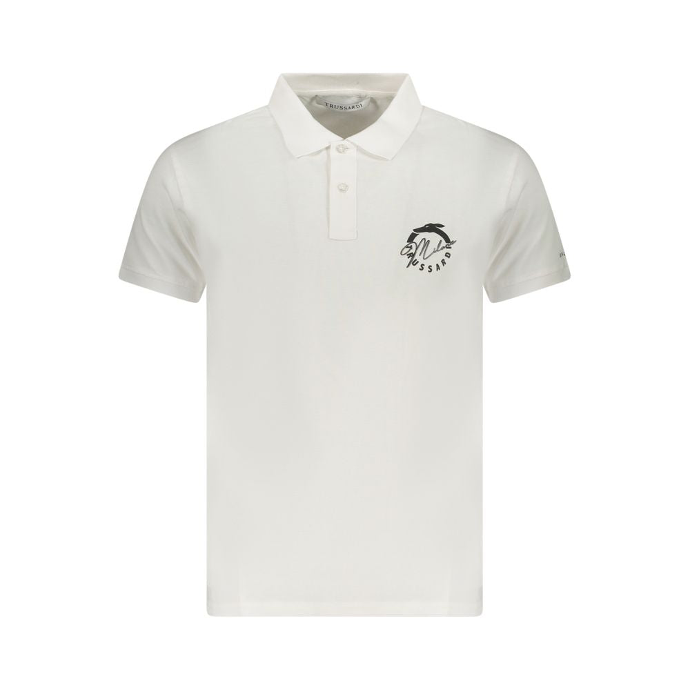 Trussardi White Cotton Men Polo Shirt with short sleeves and iconic logo print, featuring a classic two-button placket.