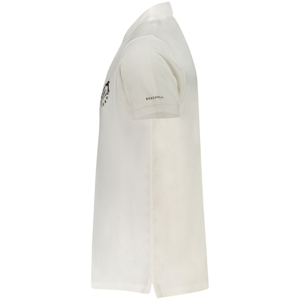 Side view of Trussardi White Cotton Men Polo Shirt with logo and short sleeves.