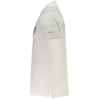 Side view of Trussardi White Cotton Men Polo Shirt with logo and short sleeves.