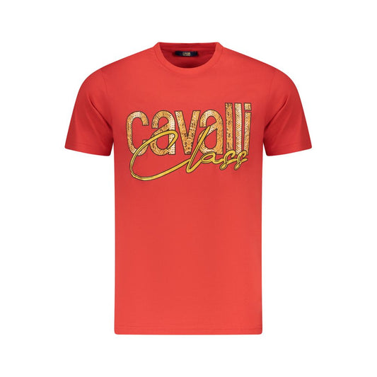 Cavalli Class Red Cotton Men T-Shirt with bold print and crew neck design.