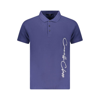 Cavalli Class Blue Cotton Men Polo Shirt with logo and three-button placket, stylish for high fashion and comfort.