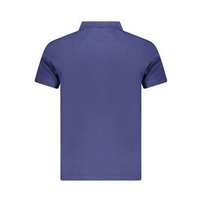 Alt Tag: Back view of Cavalli Class Blue Cotton Men Polo Shirt showcasing sleek design.