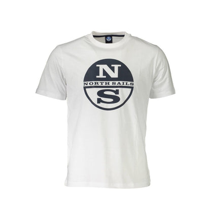 North Sails White Cotton Men T-Shirt with iconic logo, perfect for modern adventurers seeking comfort and style.